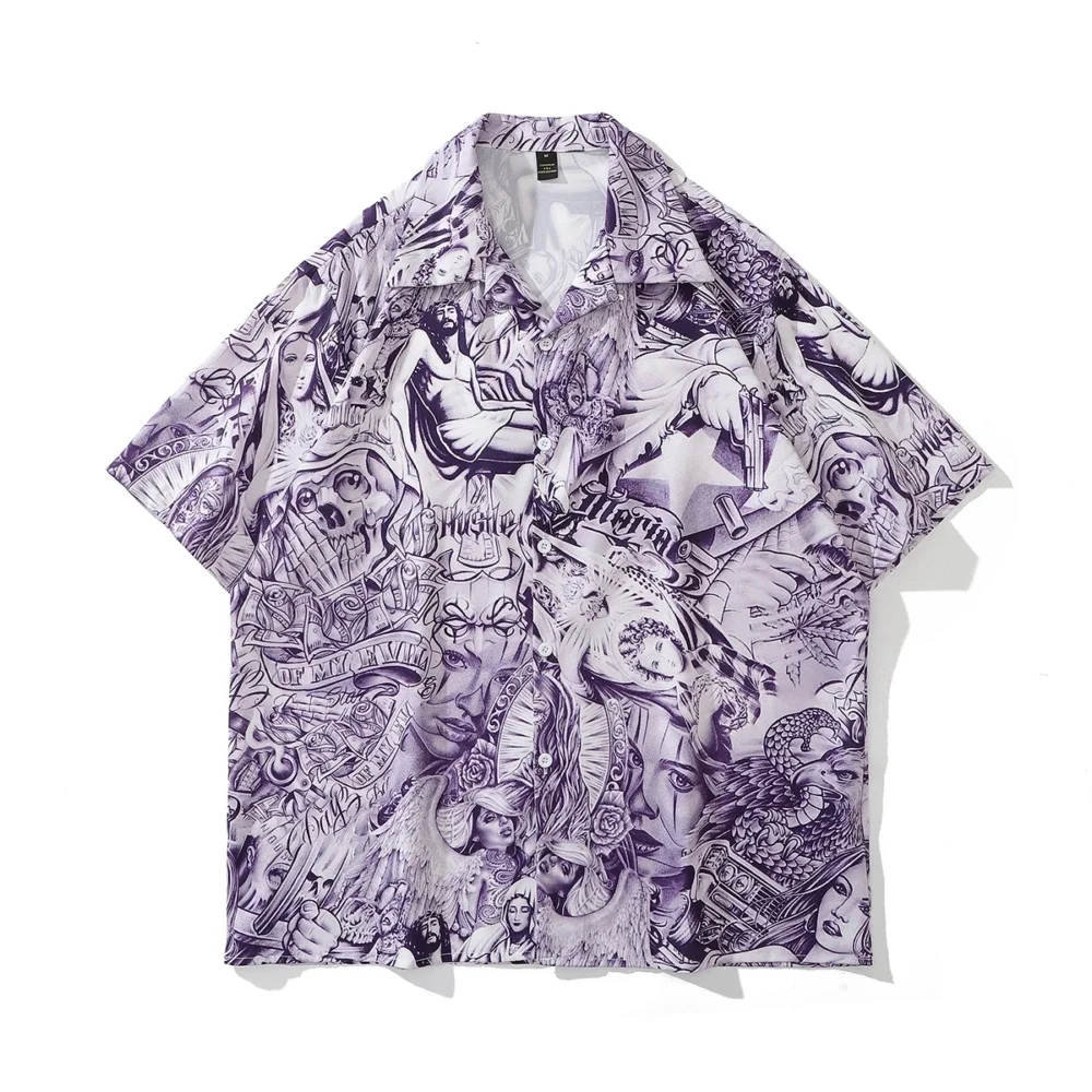 

Plus Size The One Skulls Printed Purple Shirts and Blouses for Women Men Gothic Aesthetic Oversize Summer Tops Tees Streetwear