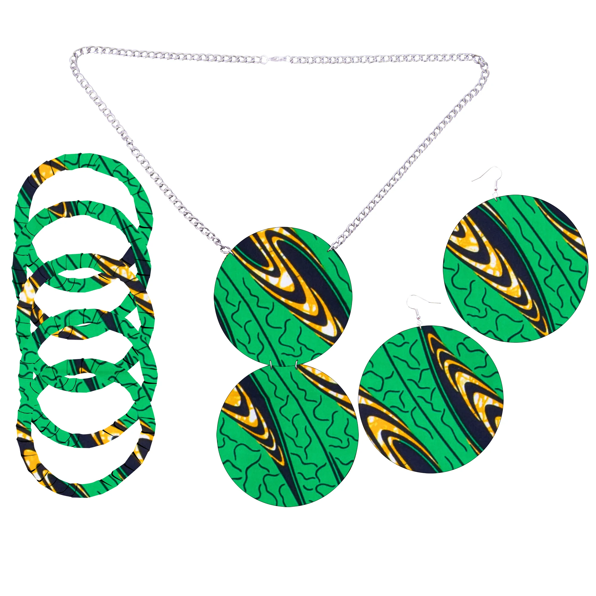 African Ethnic Earrings+necklace+bracelet Ankara African Print Handmade for Women Ankala Three-piece Jewelry Set WYB964