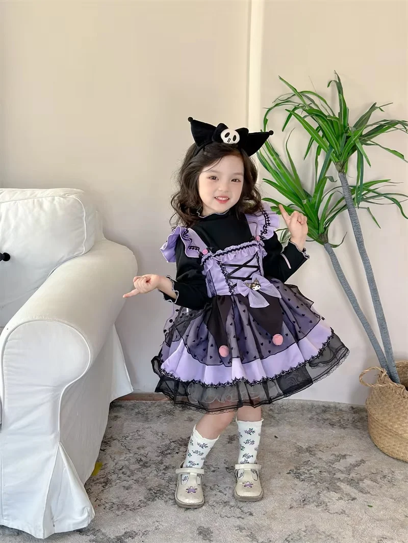 ロリータプリンセスドレス,女の子の服,蝶ネクタイプリント,カワイイクロミファッション,サンリオ,ハロウィーン,クリスマスプレゼント,パーティー