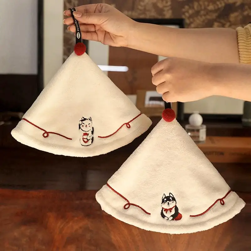 ผ้าเช็ดมือแบบแขวนสำหรับห้องน้ำ ห้องครัว สำหรับเด็กและผู้ใหญ่ ผ้าหนา ซึมซับดี ไม่เป็นขุย ผ้าเช็ดตัวปักลาย