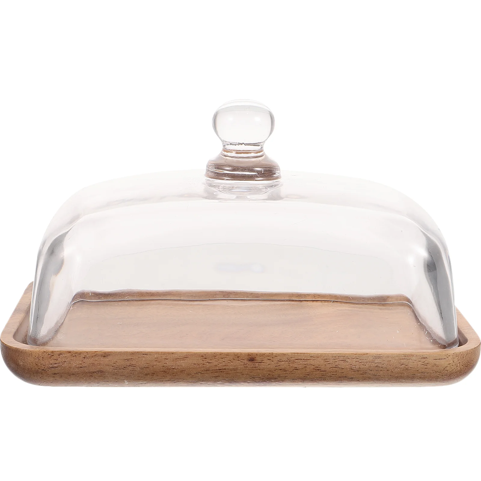 

Butter Plate (glass Acacia Wood Dessert Plate) Cake Holder with Dome Domes for Display Lid Serving Platter