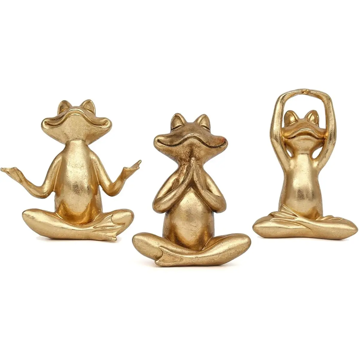 2026 Trend 3pcs Gold Frog Figurines Yoga Decor-Frog Yoga Statues for Room Desk Table Home Bookshelf Shelves Sculptures Decor