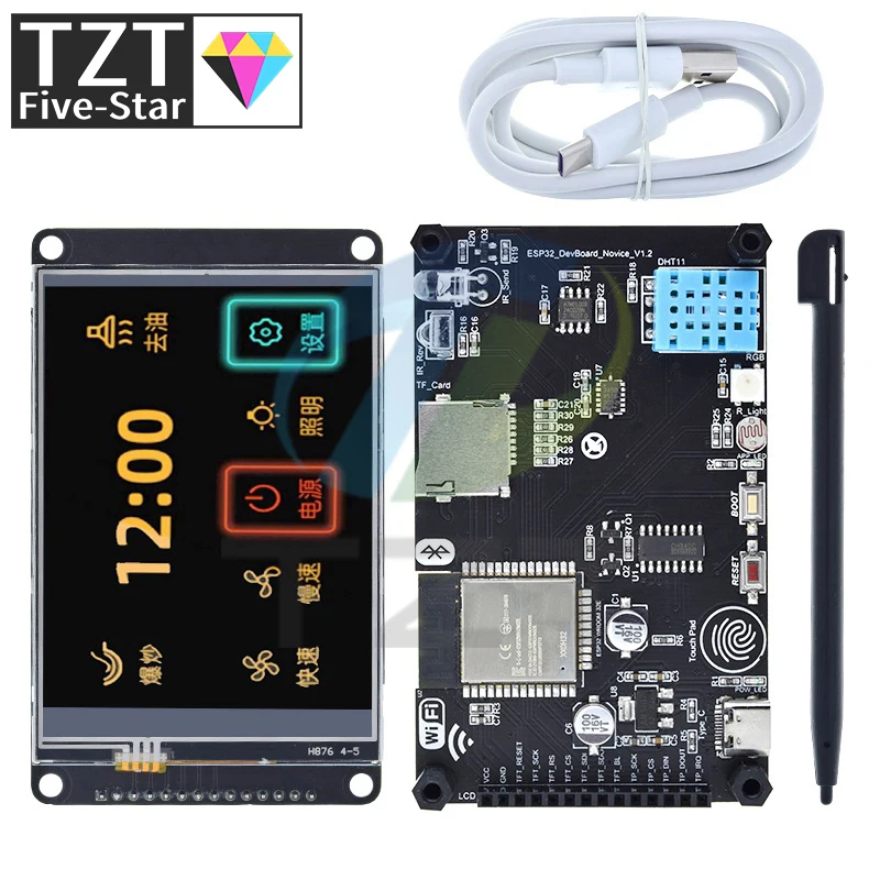 ESP32 Development Board With CH340 3.2 Inch 240x320 Multi-Touch LCD Screen Built-In Bluetooth Wifi Temperature Humidity Sensor