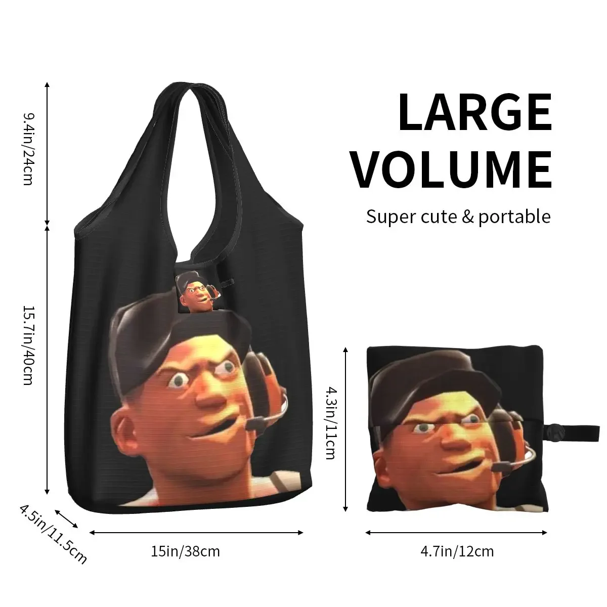 Team Fortress 2 TF2 Scout Gmod Face Funny Meme Borse per la spesa portatili Borsa shopper di grande capacità Borsa a tracolla