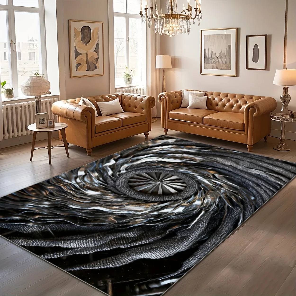 Cool Monochrome Flow Design Washable Rug Durable Stain Resistant Mat For High Traffic Entryway Hallway