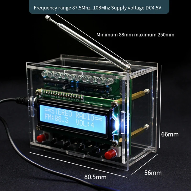 FM-Radio Elektronik-Kit Produktionsschweißen RDA5807 Einstellbare Frequenz 87-108 MHz mit LCD-Display LED-Licht für DIY-PZZW