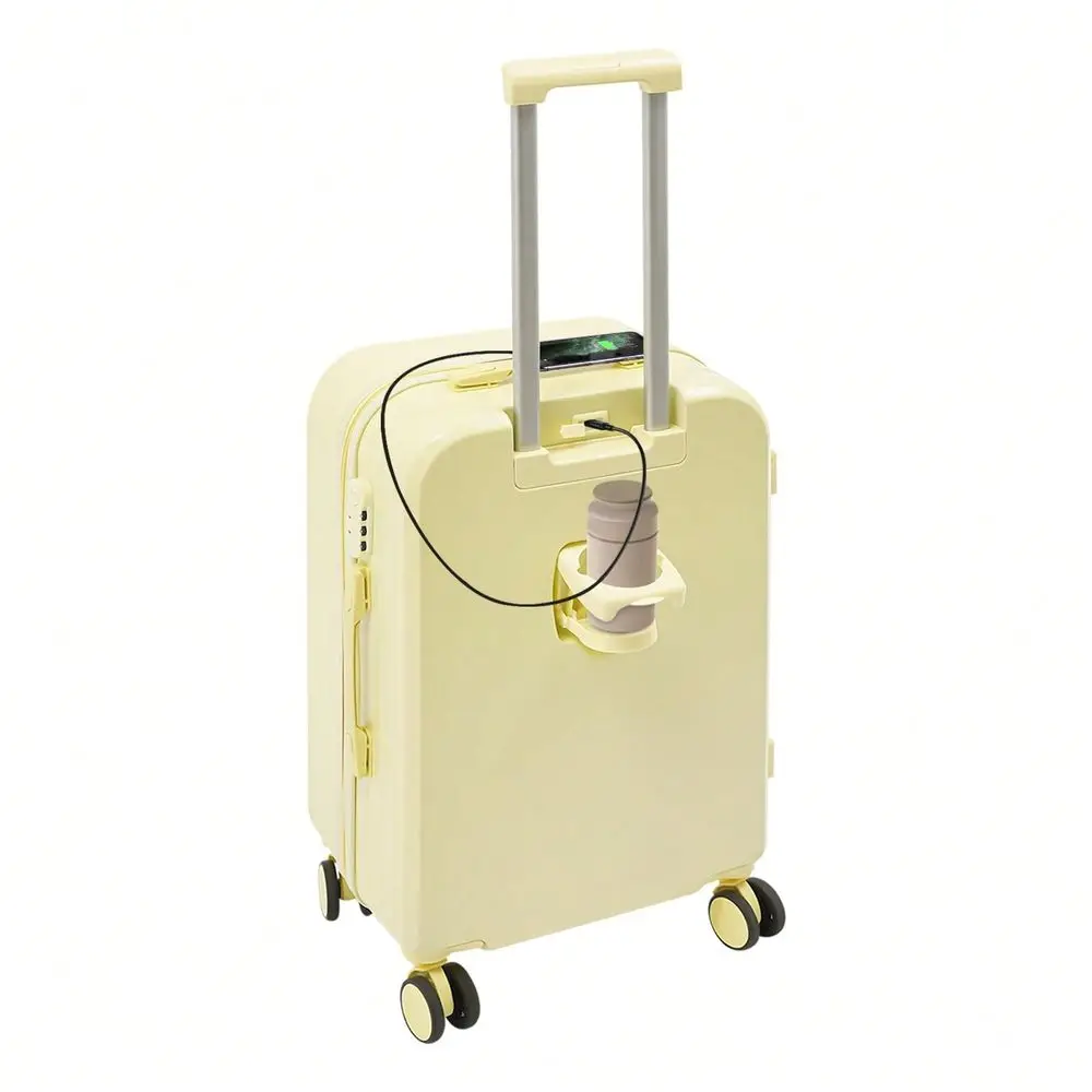 Carry On Luggage With Cup Phone Holder And Charger, Travel Luggage Suitcase With Universal Wheels, Large Checked Suitcase Lugga