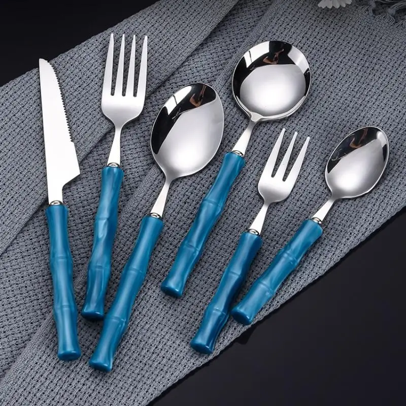 Practical Bamboo Handle Cutlery Set Stainless Steel Ideal for Home Kitchen and Special Dinners
