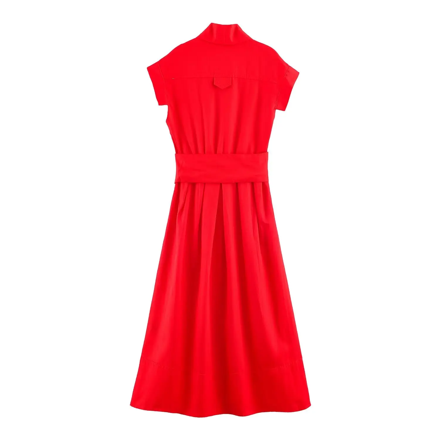 BSAY 2026 Damen V-Ausschnitt Kurzarm Midikleid mit Selbstbindegürtel, Hemdstil A-Linie Einfarbig Elegantes Sommer Casual Langes Kleid – Detail 4