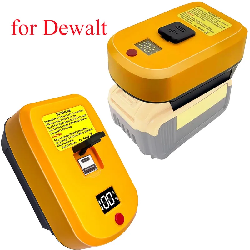 

Rapid Charger Battery Adapter, 60W, with USB and Type-C Charging Ports Fast and Easy Charging for Dewalt 18V 20V 60V Batteries