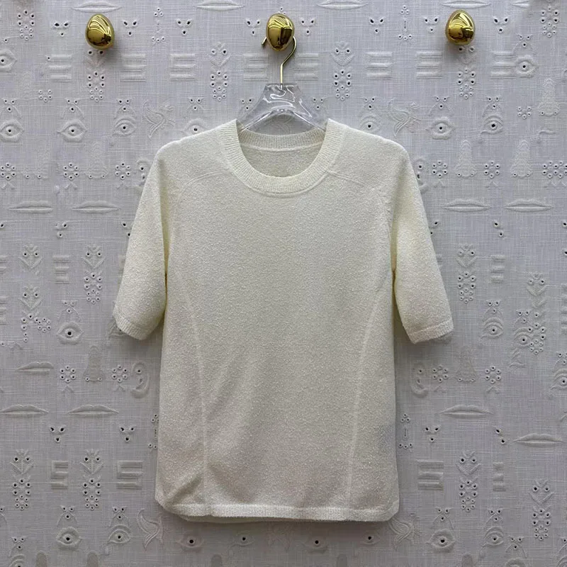

Women's Knit Short-Sleeve Crew Neck T-Shirt Stylish and Comfortable Top High-Quality Wool Blend Knit Fall Season New Arrival