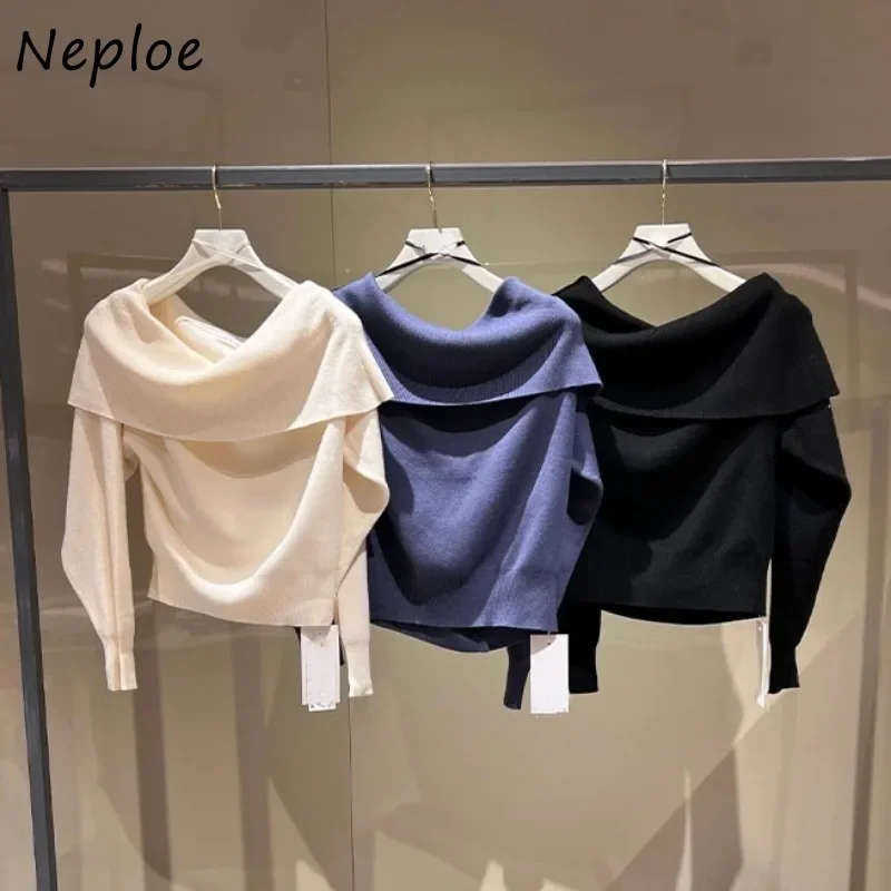 Neploe Slash Neck manica lunga Sweet Jumper Fresh Elegant Simple Loose Woman maglioni Japan Fashion Knit Temperament pullover