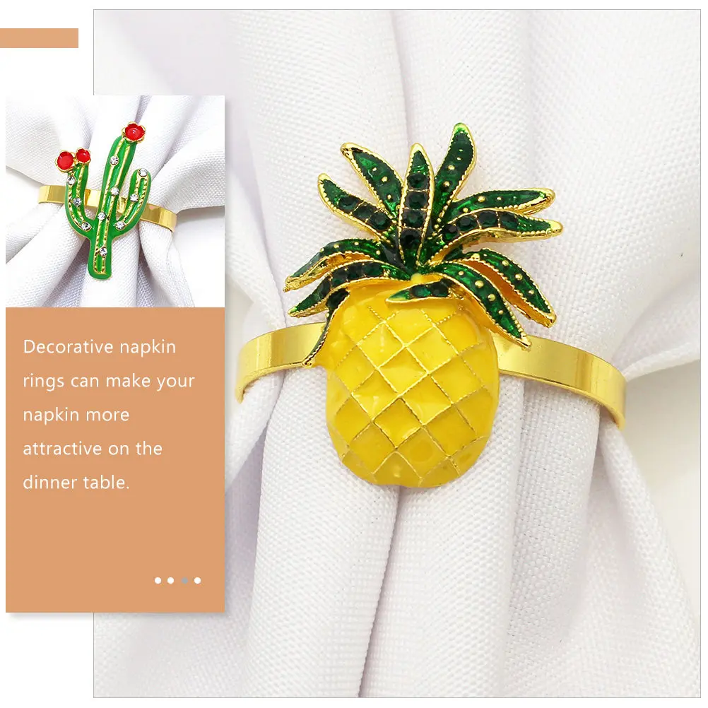 6Pcs Napkin Rings Pineapple Cactus Shape Decorative Lightweight Alloy Napkin Holders Party Dining Table Holiday Banquet