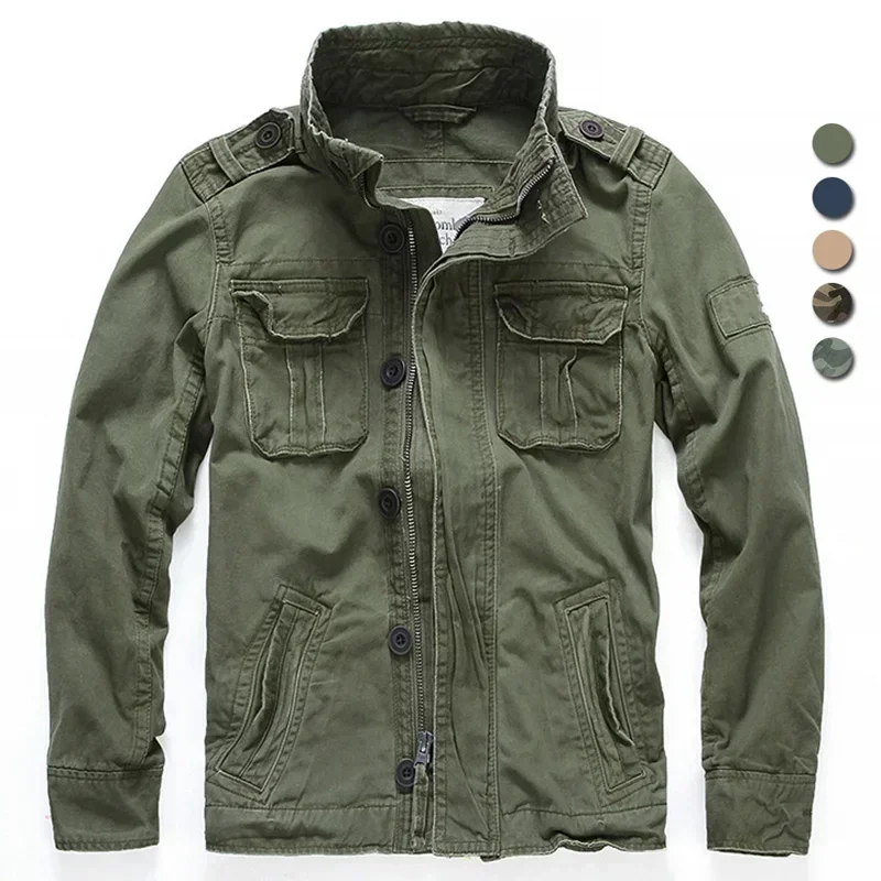 Winter Jacket Men M65 Denim Retro Cargo Jacketes Outdoor Multi Pockets Camo Tops Field Casual Fashion Hiking Coats Uniform