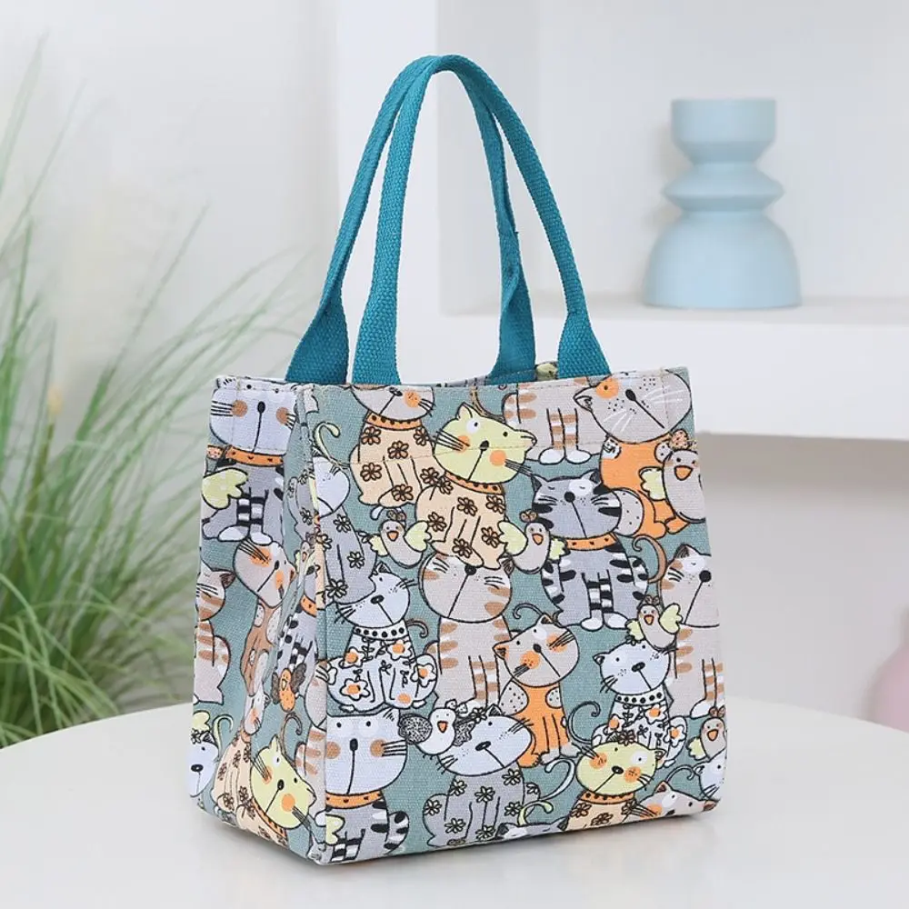 

Cute Cat Pattern Cartoon Lunch Bags Storage Bag Large Capacity Portable Mommy Bag Phone Pockets Canvas Handbag Outdoor