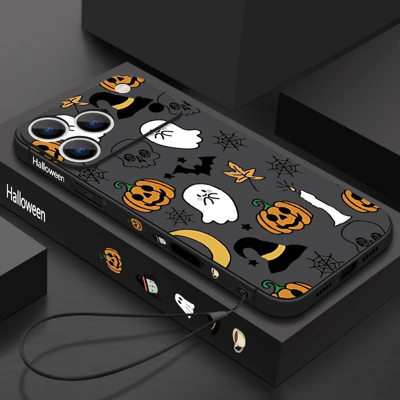Custodia per telefono modello zucca fantasma per iPhone 17 Pro Max Funda iPhone 16 Pro Max 15 14 13 12 11 16e Air Soft TPU Cordino Cover