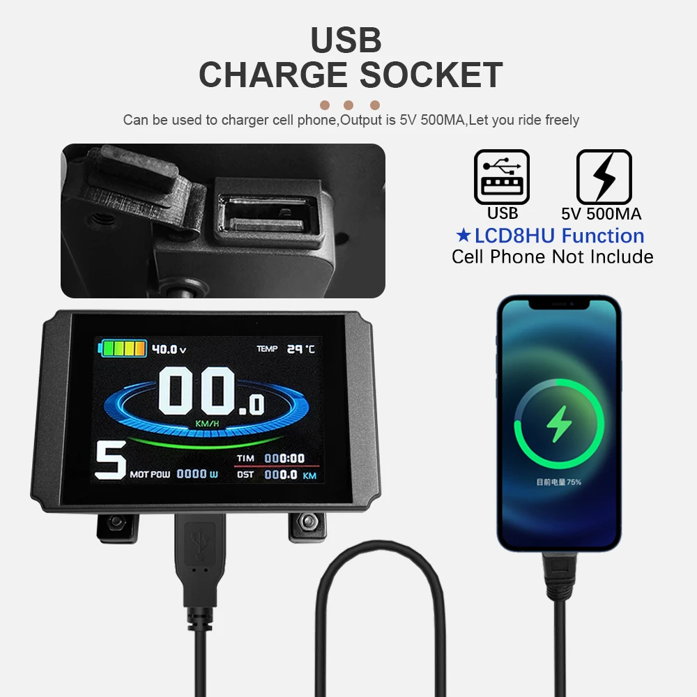 دراجة كهربائية عرض KT LCD8H 24 فولت 36 فولت 48 فولت 72 فولت Ebike LCD led 5Pin SM/مقاوم للماء التوصيل عرض لمجموعة تحويل الدراجة الكهربائية #5