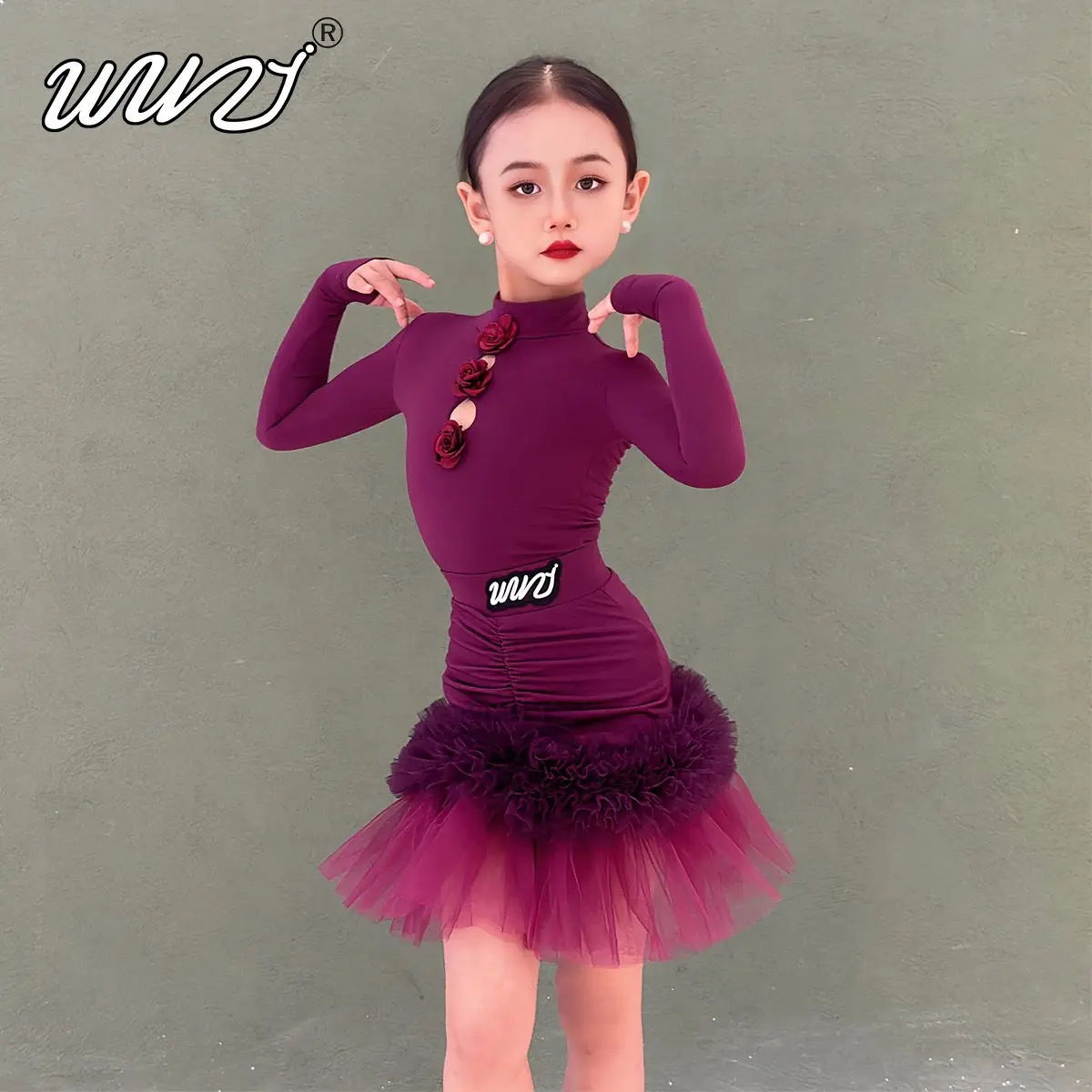 فستان رقص لاتيني مخصص للفتيات فستان لاتيني نسائي بأكمام طويلة ممارسة رائعة