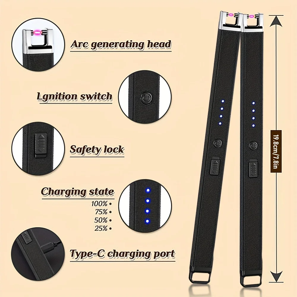 New Set Flameless Plasma USB Lighter Windproof LED Power Indicator Safety Switch, Camping BBQ Candle Igniter