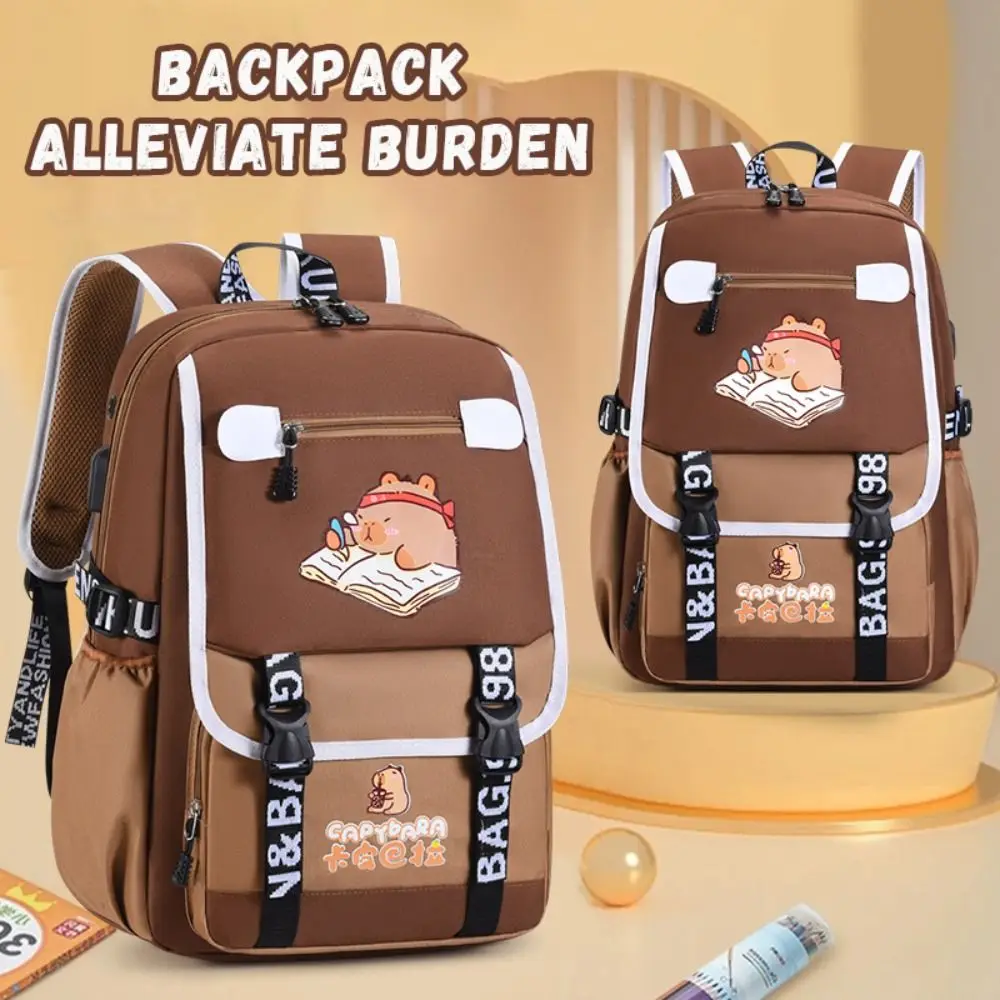 حقيبة ظهر بسيطة من النايلون ذات سعة كبيرة حقيبة كتف كابيبارا مقاومة للماء لتخفيف العبء وحقائب الكتب للطلاب