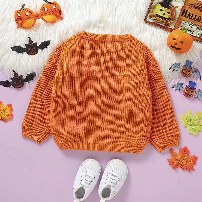 Baby Girls Boys Knitted Sweater Long Sleeve Crew Neck Pumpkin Warm Halloween Clothes Outerwear Winter Kids Tops Outfits