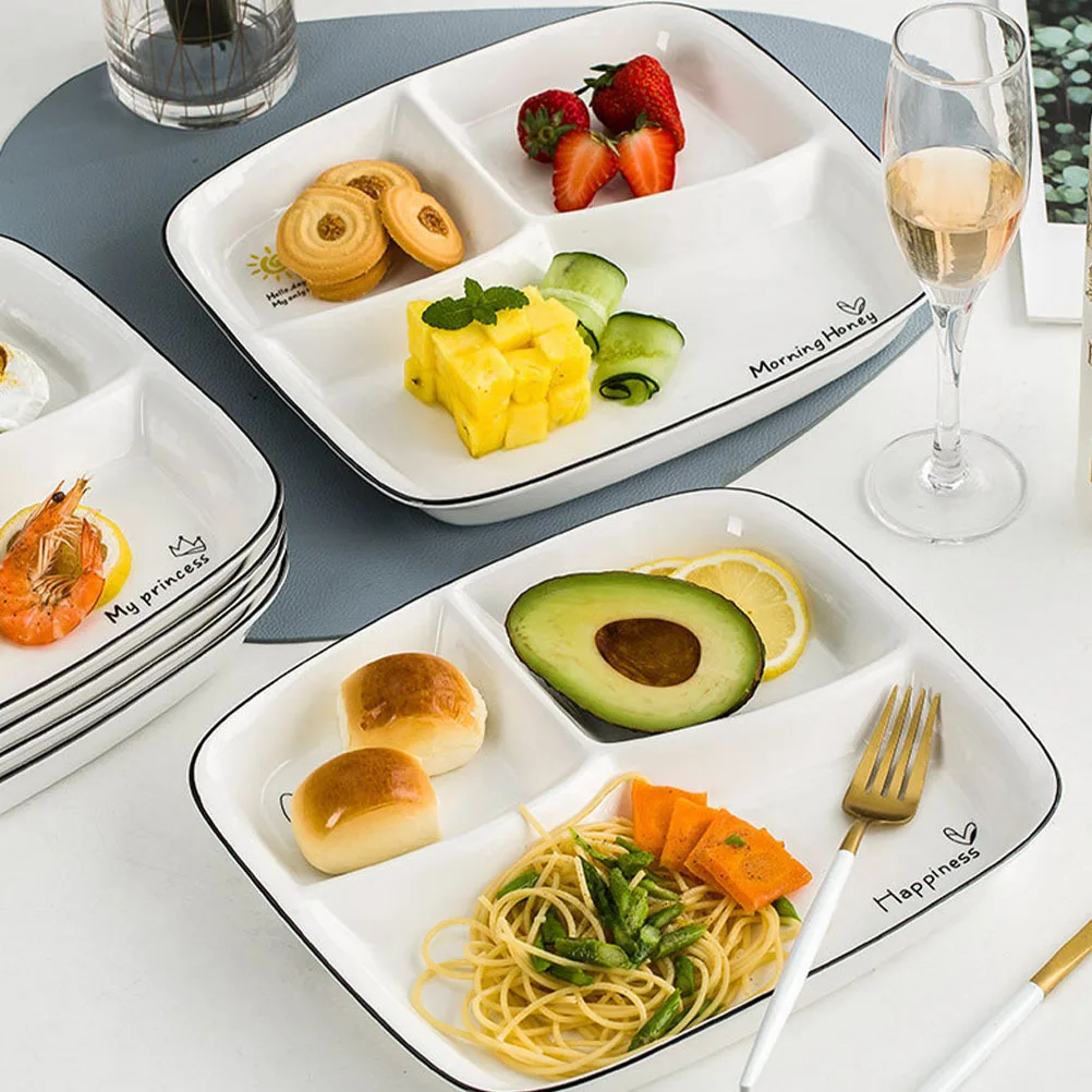 

1Pcs Premium Ceramic Divided Breakfast Plate White Fine Workmanship Multiple Grids Tray for Family Gift Divider Plate