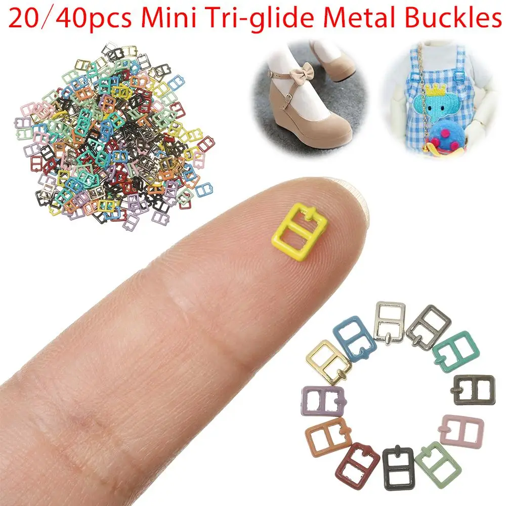 Mini hebillas de Metal tri-glide ajustables para muñecas, botones de costura de cinturón para juguetes de peluche, accesorios para muñecas, 20/40 piezas