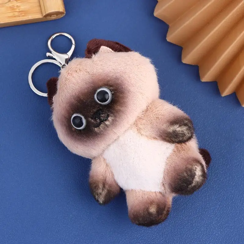 Muñeca con colgante de gato siamés realista única, llavero de gatito de peluche suave, 1 pieza, cara marrón y blanca, recuerdo de fiesta, decoración linda para el hogar