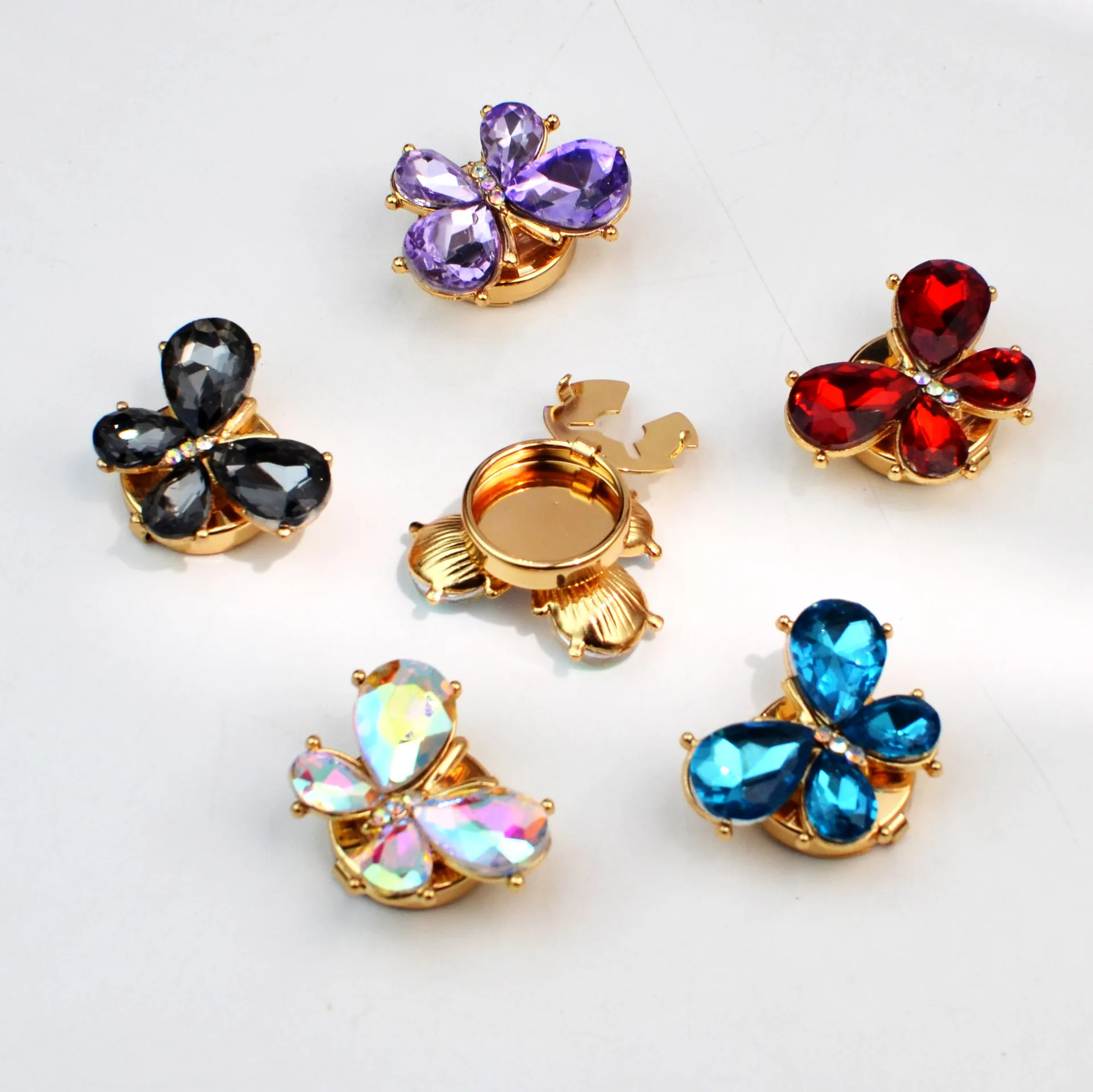 

Luxury Teardrop Crystal Flower Cufflink Blanks, Gold Metal Cufflink Tops, for Women's/Men's Shirt, DIY Jewelry Making Supplies