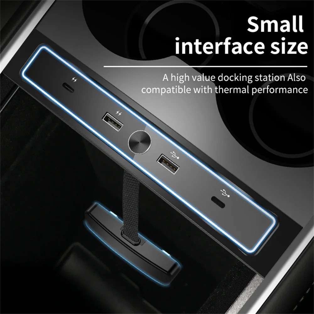 27W Quick Charger USB Shunt Hub Intelligent Docking Station Car Adapter Powered Splitter Extension For Tesla Model 3 Y 2021 2022