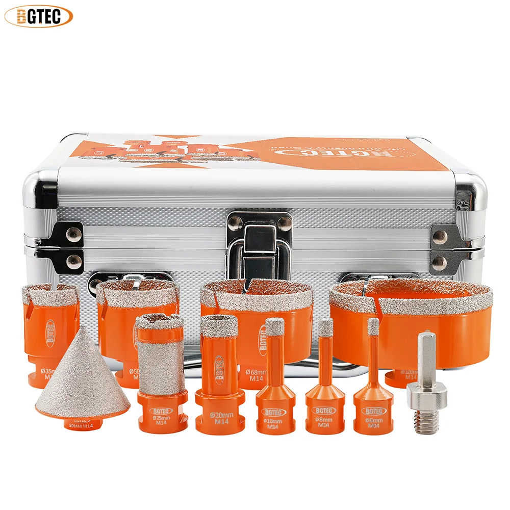 BGTEC 11 pz Kit Punte diamantate per carotaggio Set 6/8/10/20/35/50/68/100mm + 50mm Smusso + 25mm Fresatura e foratura + Hex Piastrelle Marmo Granito
