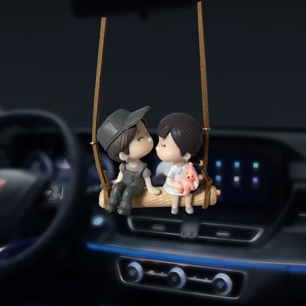 Car Interior Pendant Decor Cute Kiss Couple Swing Action Figure Hanging Gadget Auto Rearview Mirror Woman Ornaments Accessories