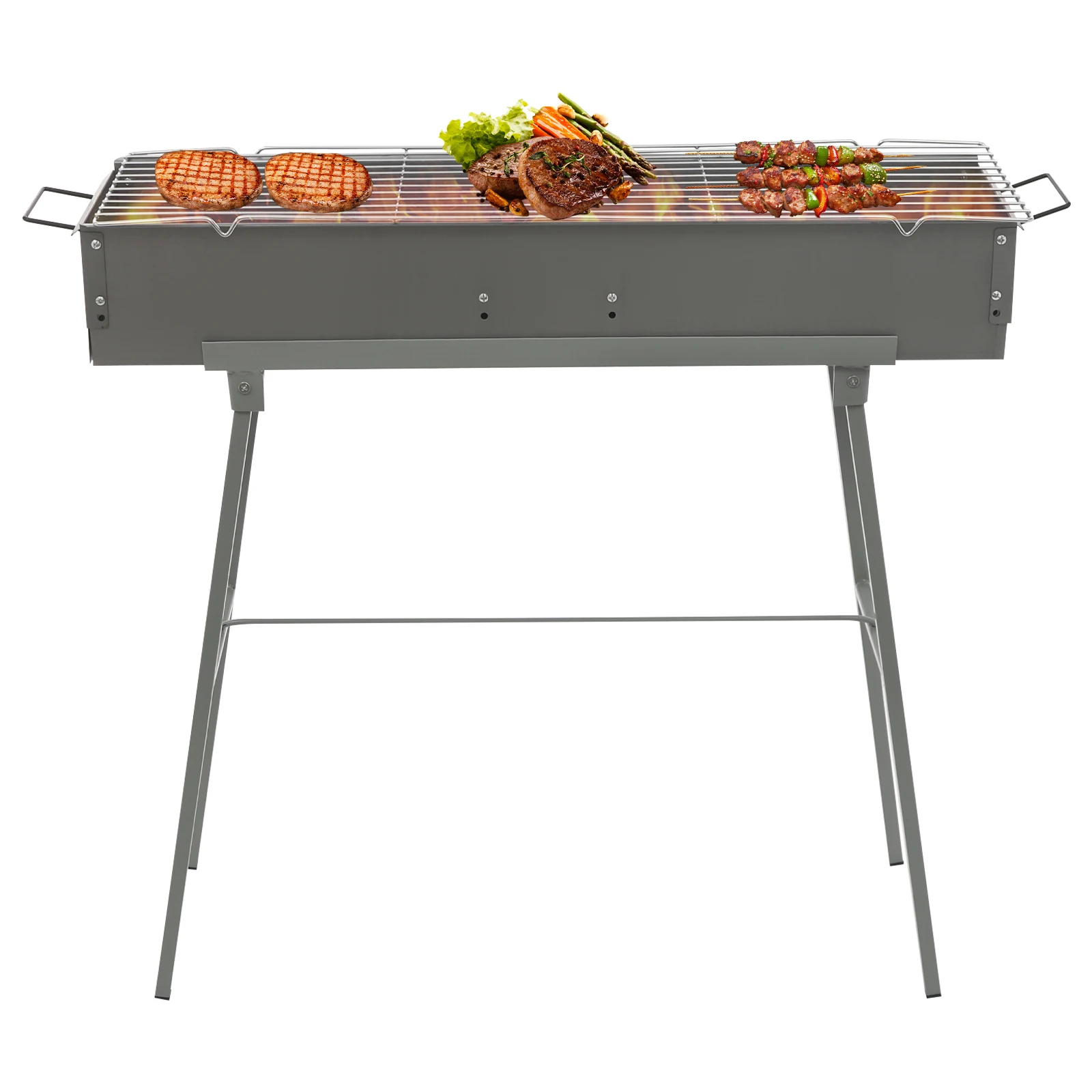 Parrilla Portátil para Barbacoa, Parrilla Plegable para Acampar con Soporte y Estante de Almacenamiento, Parrillas de Carbón de 80 cm para Picnic al Aire Libre, Playa