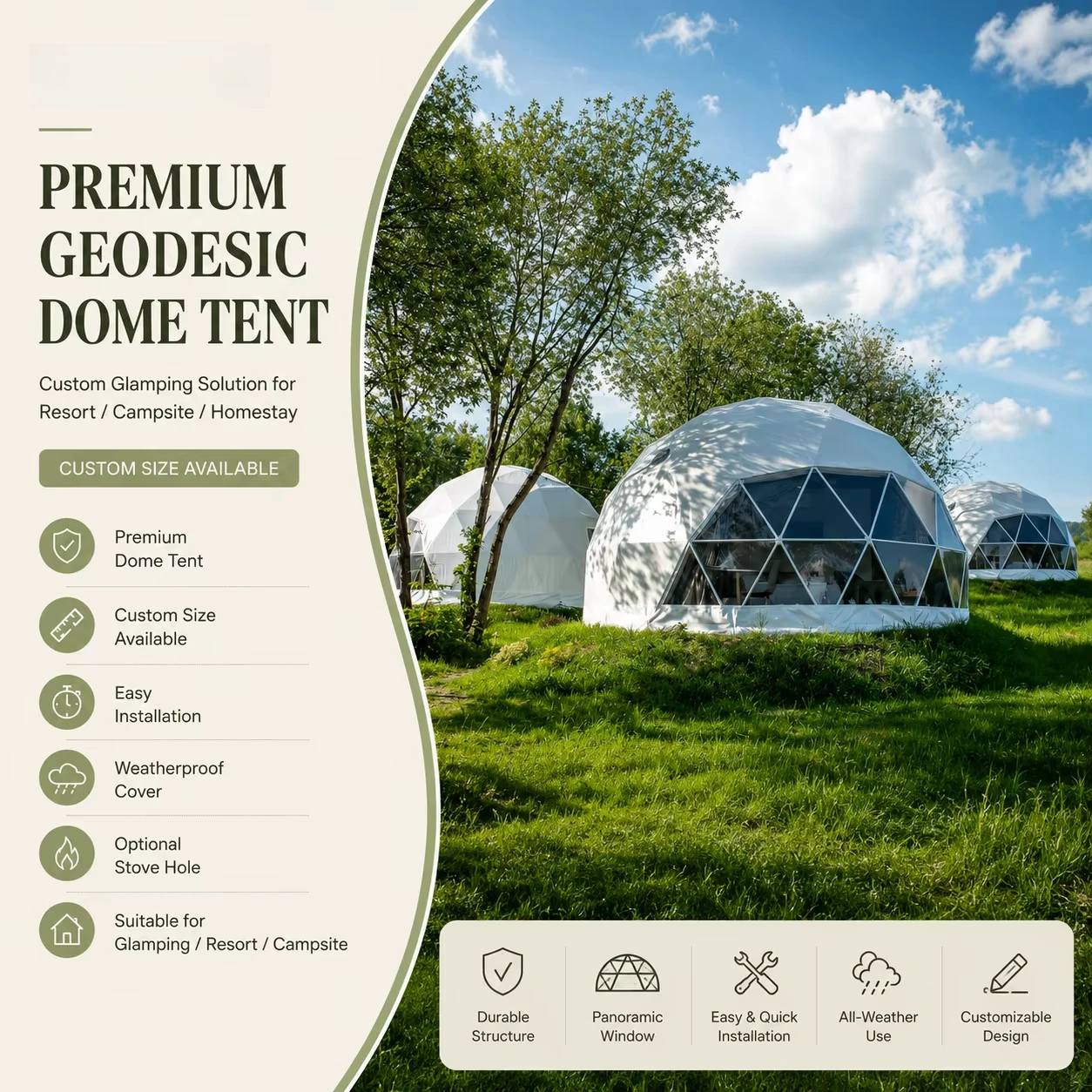 Custom Spherical Geodesic Dome Tent Transparent PVC Waterproof Garden Greenhouse Tent for Resort Outdoor Glamping
