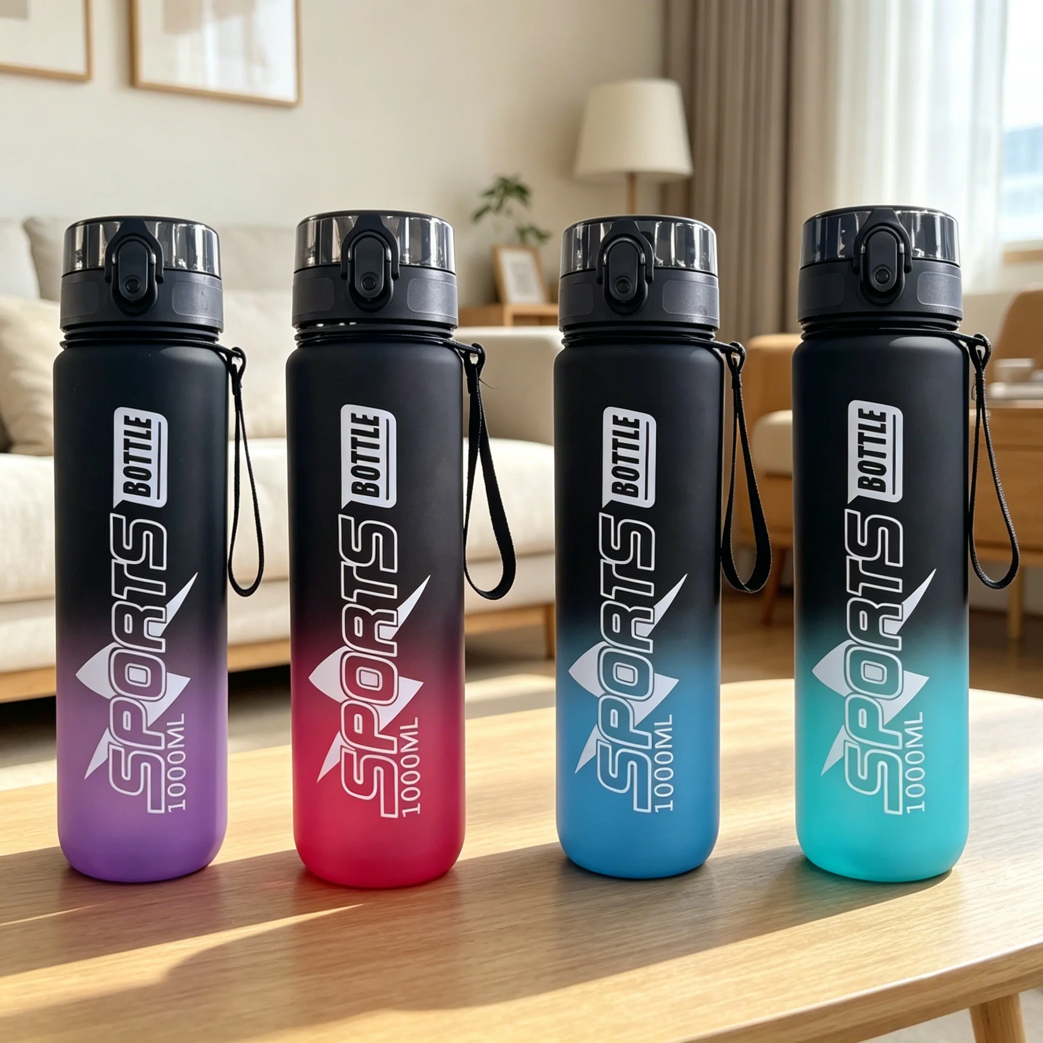 Large Capacity Gradient Black Frosted Premium Sports Water Bottle, Leakproof Reusable Stylish Cup for Water Juice Coffee,Outdoor