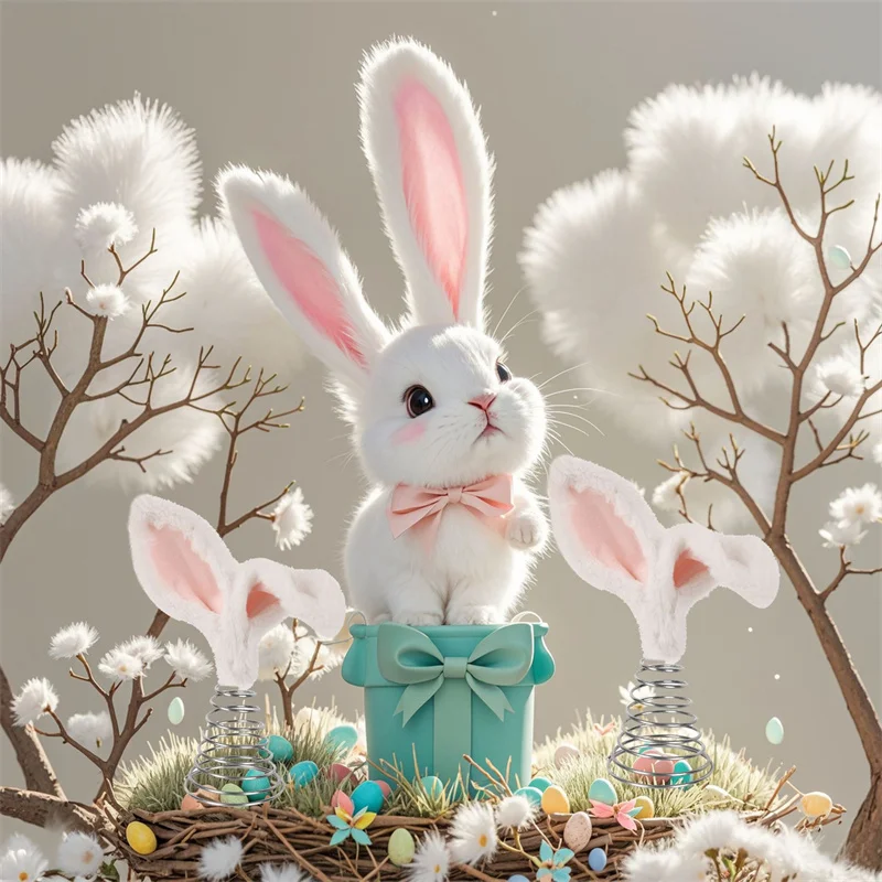 1PCS Plush Bunny Ears Tree Topper With Metal Spiral Base Cute Spring Easter Trees Easter Holiday Home Decoration Party Supplies