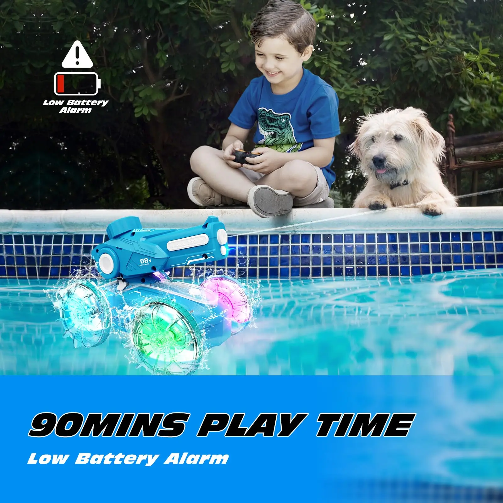 Amphibious Remote Control Car Boat for Kids, 4WD Water Squirt Gesture Sensing RC Car, 2.4GHz RC Stunt Car with LED Lights images - 6