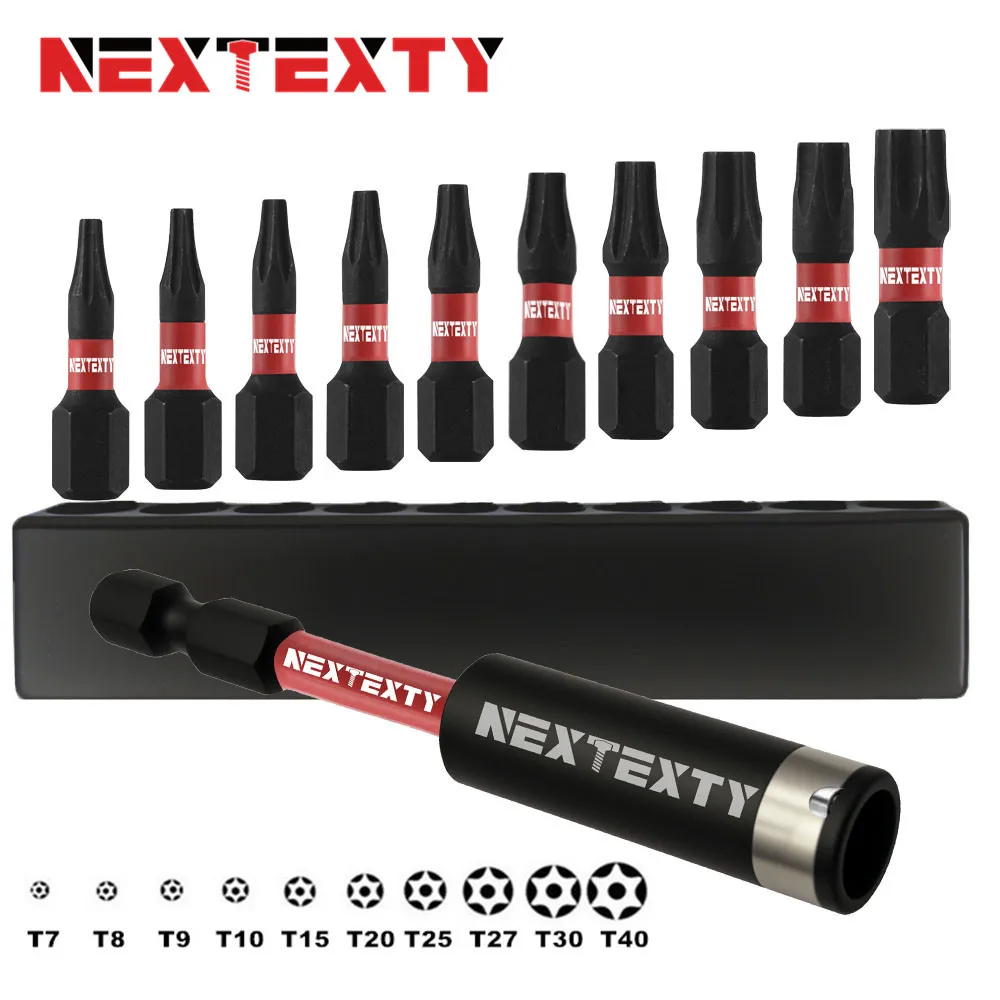25mm T7-T40 Torx Screwdriver Bit Set With Base Impact Tough Magnetic Hex Shank Drill Screw Wrench S2 Alloy Steel Star Bit Tools