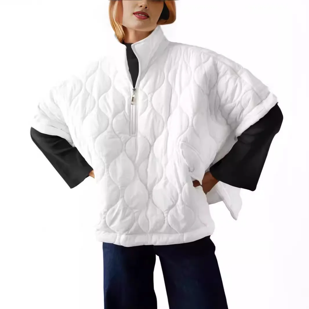 

Хлопковое плащ Street Sle с застежкой-молнией f-Zip, свободный плащ с воротником-стойкой ort Sve Diamond Pattern с разрезом для женщин