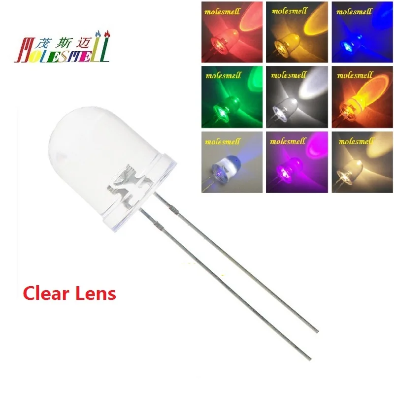 10pcs 10mm Round Led Red Yellow Blue Green White Orange Purple Pink Warm white RGB Diffused/Water Clear Lens Light Lamp Diodes