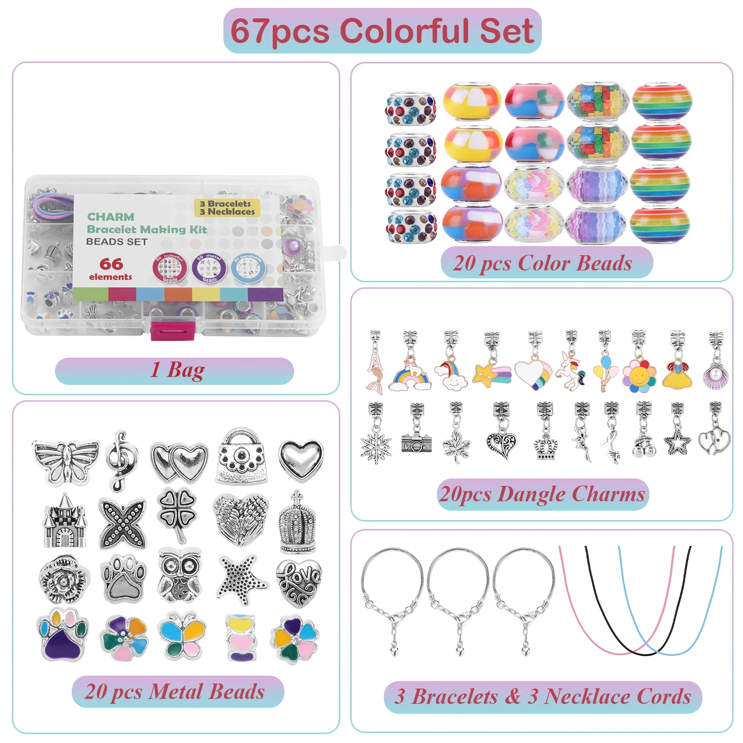 66pcs Kit Manik-manik DIY Berw - Jewelry Making Kits For Kids ulasan dan harga
