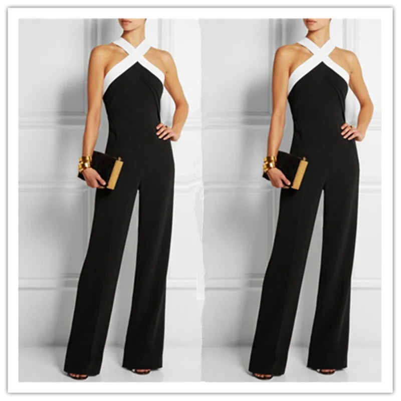 

Sexy Colorblo Off-oulder Waist Jumpsuit High Waist Street Sle Long Pants Casual Suit for Women