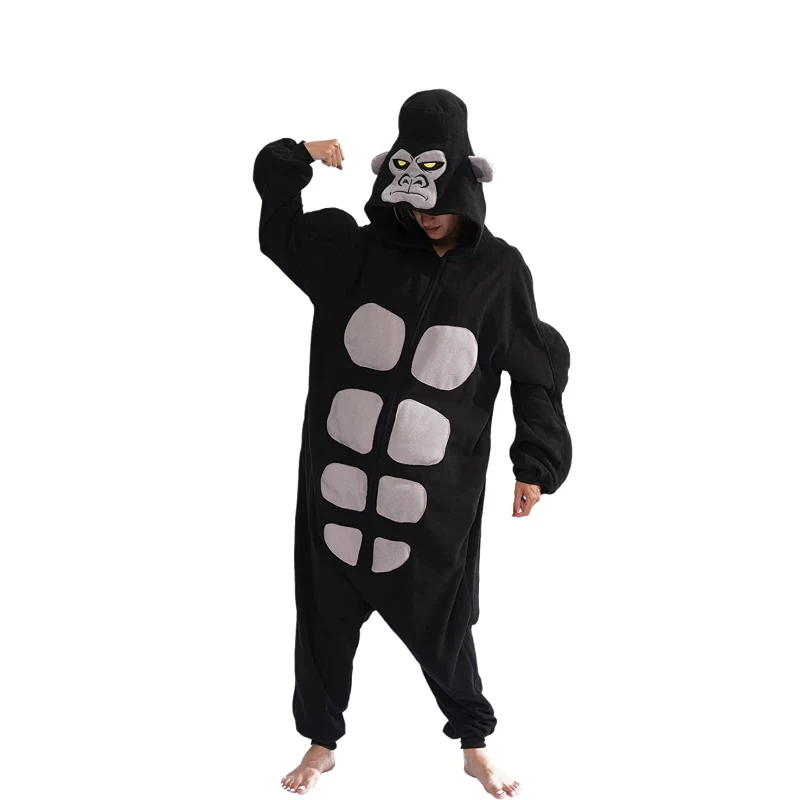 

Новый мужской черный комбинезон с орангутангом на молнии, пижама для косплея с животными, комбинезон с героями мультфильмов для взрослых, зимний комбинезон, домашняя одежда, кигуруми с енотом
