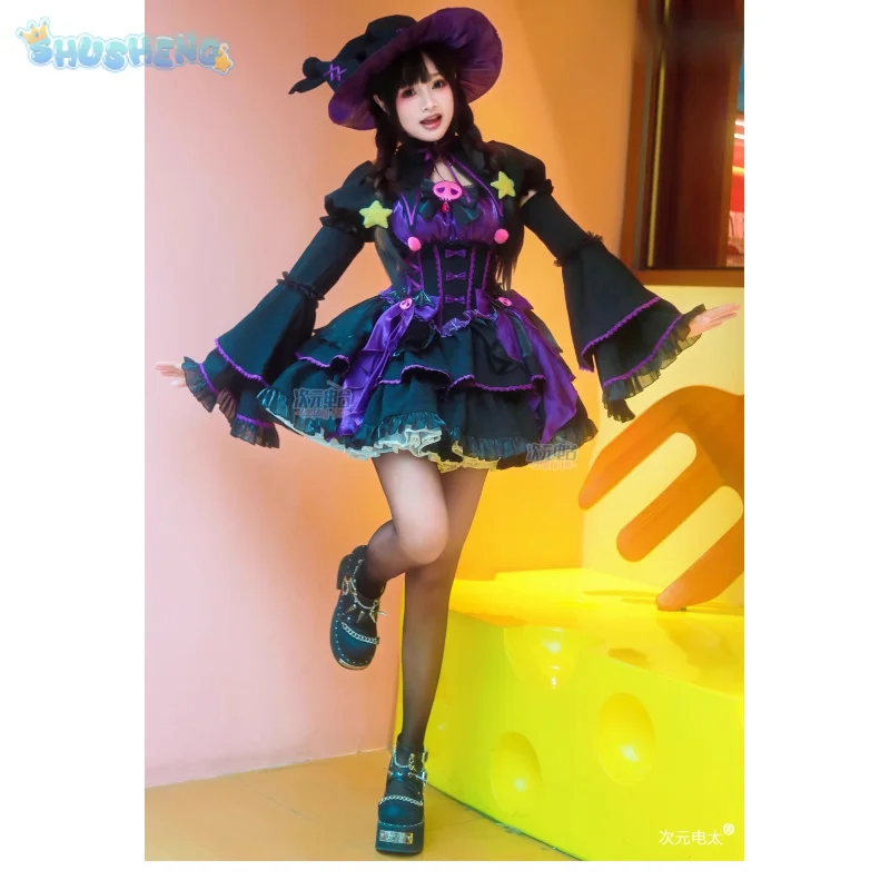 أنيمي كورومي تأثيري الساحرة الصغيرة زي هالوين كرنفال الحلو لوليتا فستان قبعة اكسسوارات الجوارب الدعامة Kuromi القوطية مجموعة #4