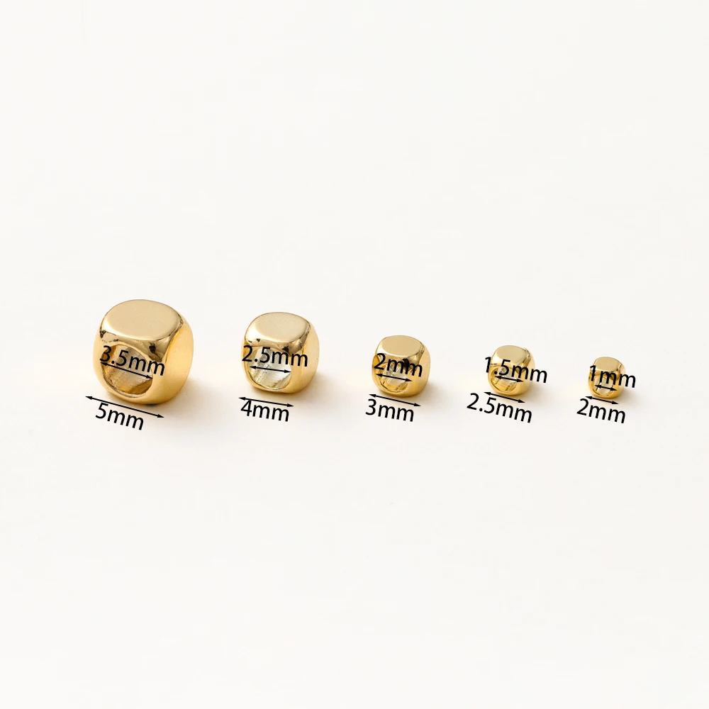 50pcs/lot 14K 18K Gold Brass Cube Square Spacer Beads Loose Charm Bead for DIY Bracelets Necklace Jewelry Making Accessories