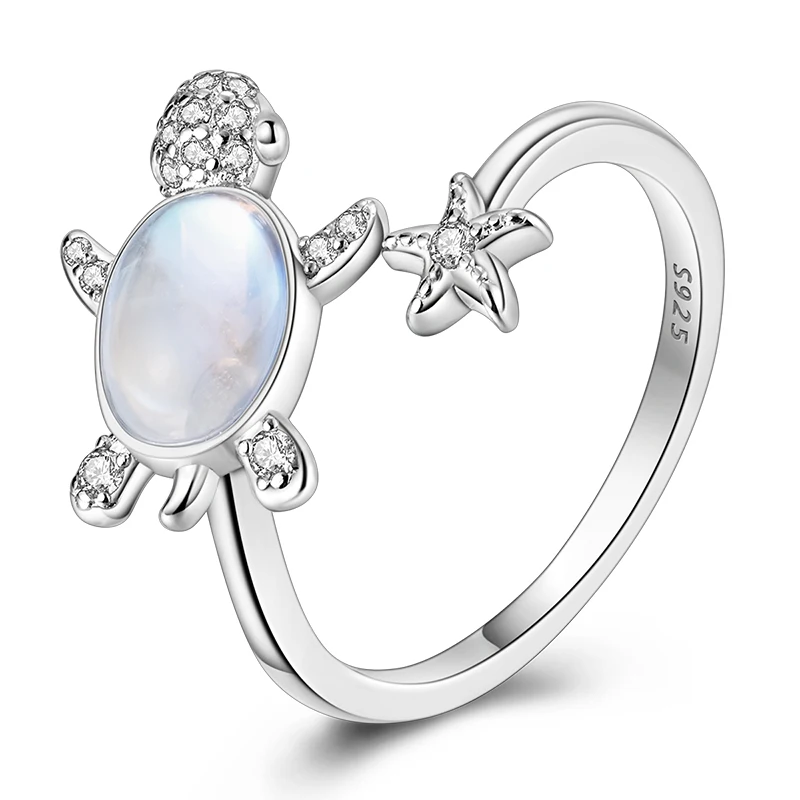 Women's Blue Star Clover Adjustable Ring, 925 Sterling Silver