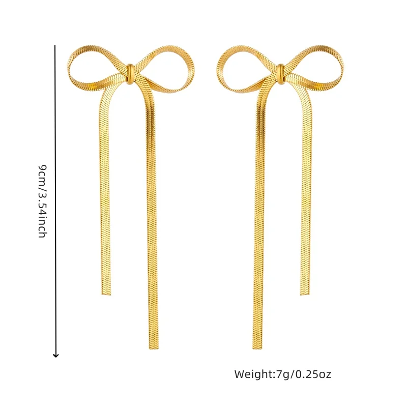 DIEYURO 316L Stainless Steel Golden Bowknot Snake Bones Earrings Suit For Women 2024 New Concise Trend Non-fading Jewelry Set
