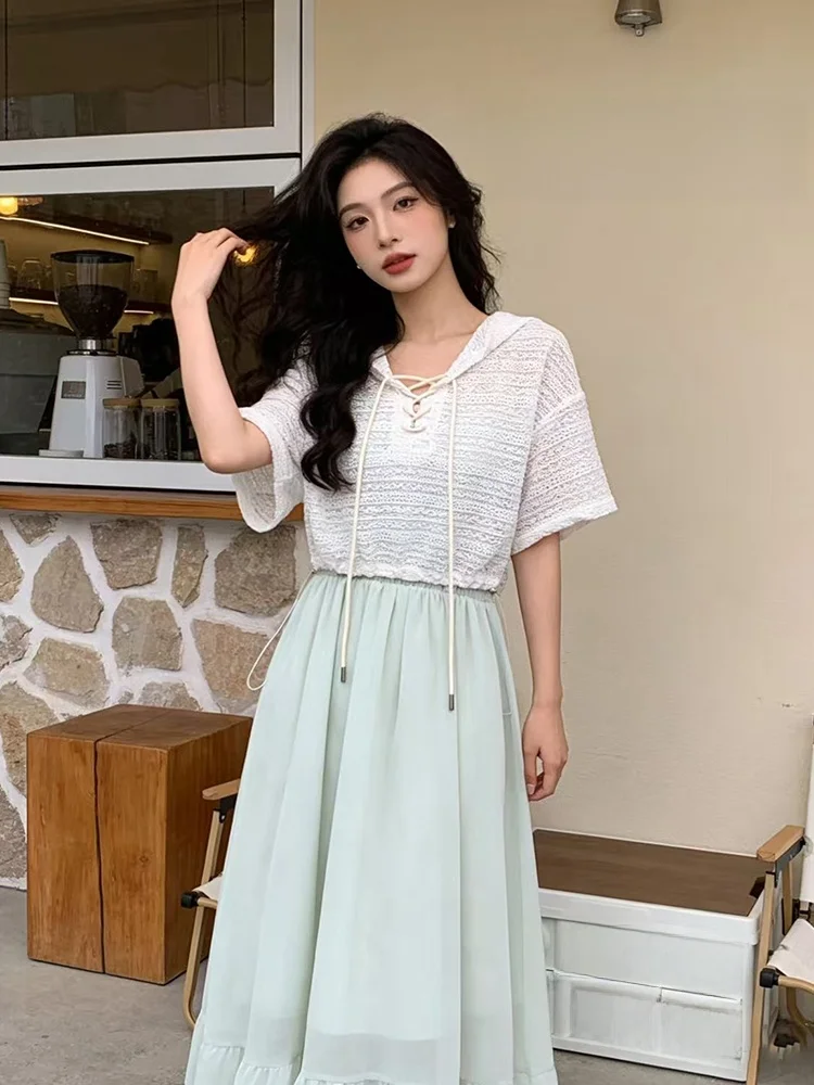 

Летний дышащий тонкий комплект в женственном стиле: юбка макси с завышенной талией и эффектом похудения, модный комплект из двух предметов с шляпкой.