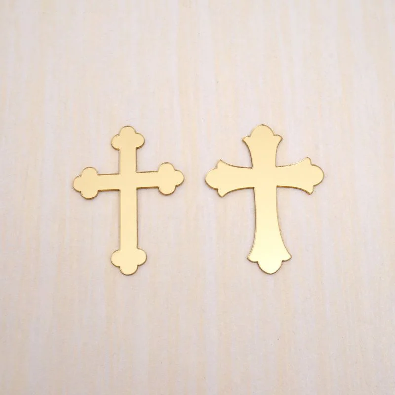50pcs/lot Acrylic Cross Stickers Black Gold Silver Mirror Wedding Birthday Baptism Dinner Party Decor Guest Favors Gifts