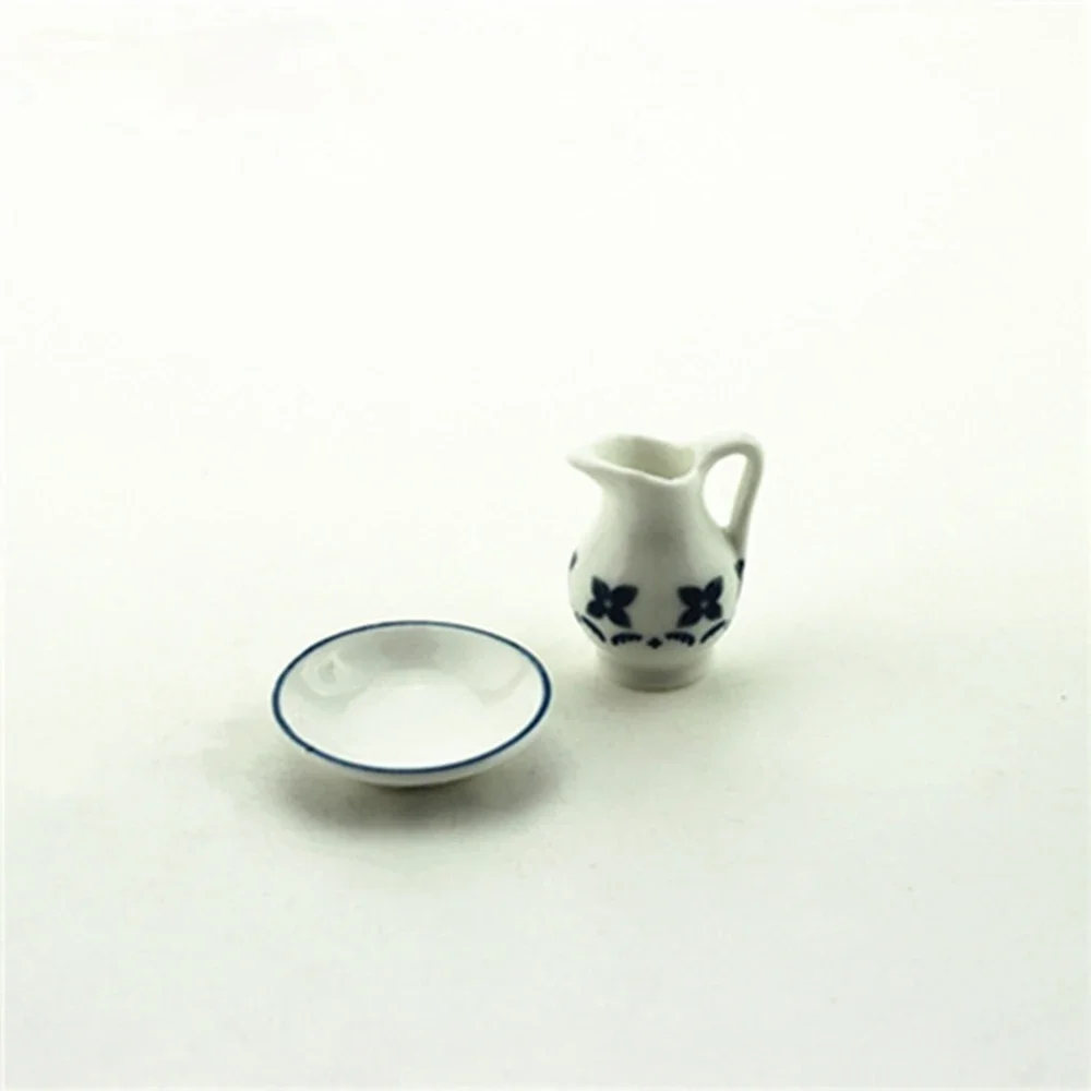 1/12 Dollhouse Miniature Accessories Mini Ceramic Tea Set Simulation Kettle Tray Set for Doll House Decoration ob11
